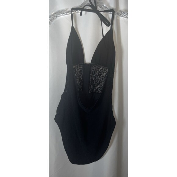 XL Mossimo One Puce Black Swimsuit Woman Halter Crochet Padded Nylon/Spandex - Picture 5 of 8